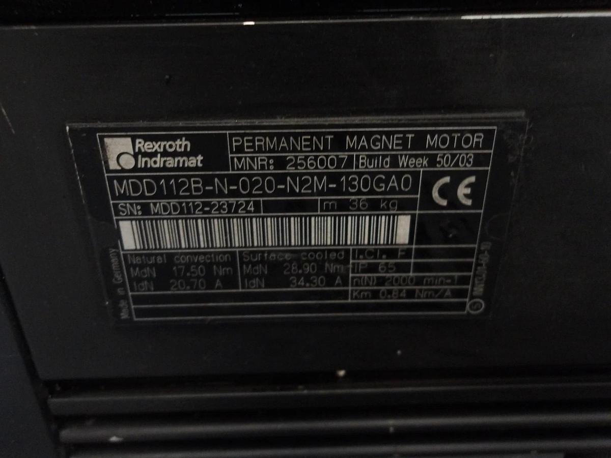 Used REXROTH INDRAMAT MDD1125B-N-020-N2M-130GB0 PERMENANT MAGNET MOTOR, #715158G USED