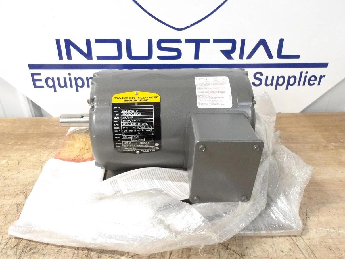BALDOR RELIANCE .75/.33/.55 HP MOTOR, 208/200 V, 145T FR, #65953G NIB