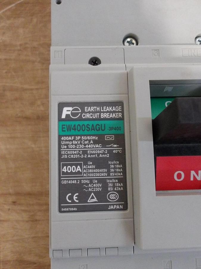 Used FUJI 400 AMP EARTH LEAKAGE BREAKER EW400SAGU, #221130G NEW