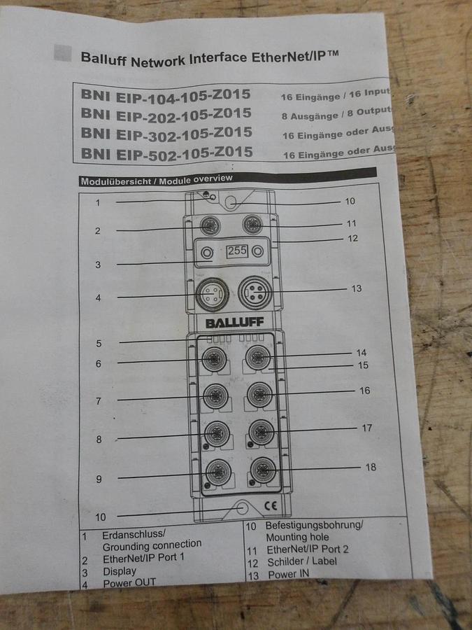 Used BALLUFF BN1004A ETHERNET FIELDBUS MODULE, #571156G NEW