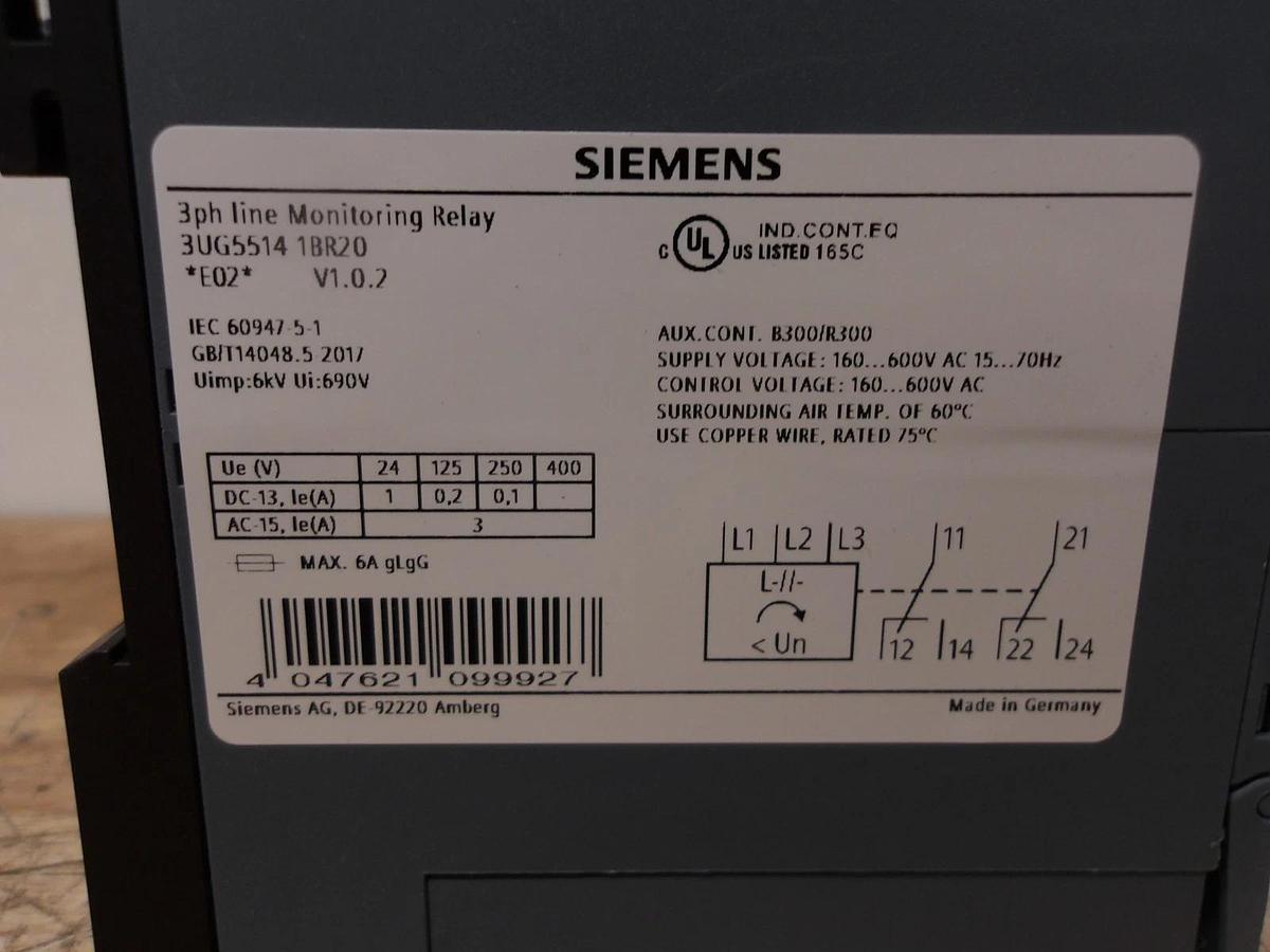 SIEMENS 3UG5514-1BR20 NETWORK MONITORING RELAY, #713906G NIB