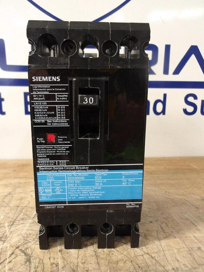 Used SIEMENS SENTRON 30 AMP BREAKER 240 V, #77119G NEW