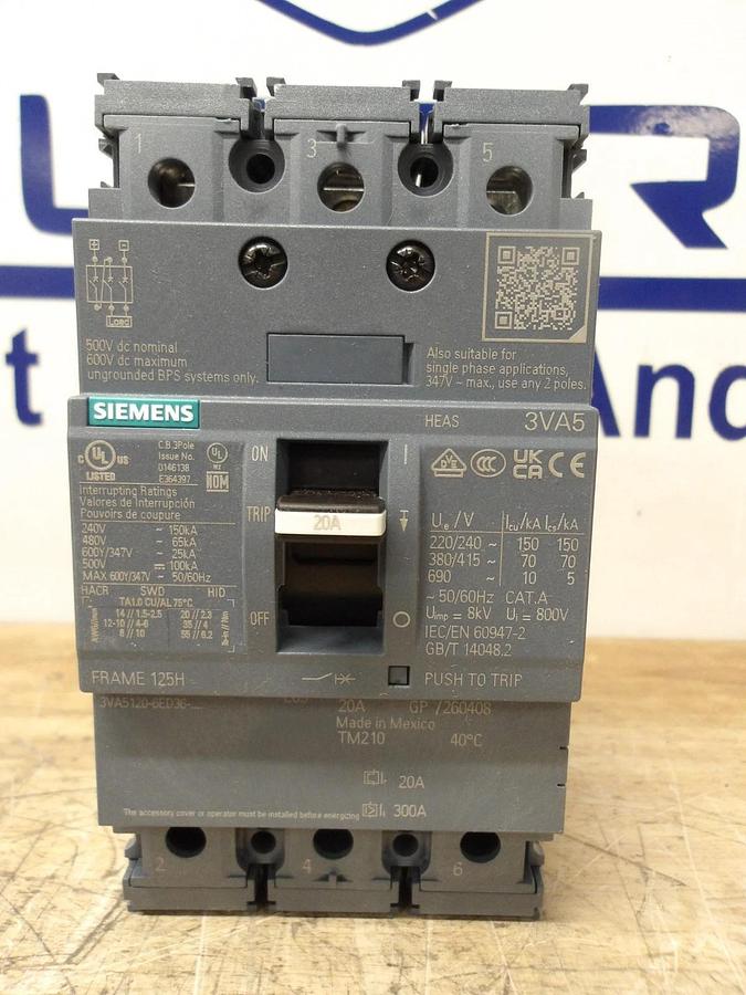 SIEMENS 20 AMP BREAKER 240-480/600 V, #78150G NIB