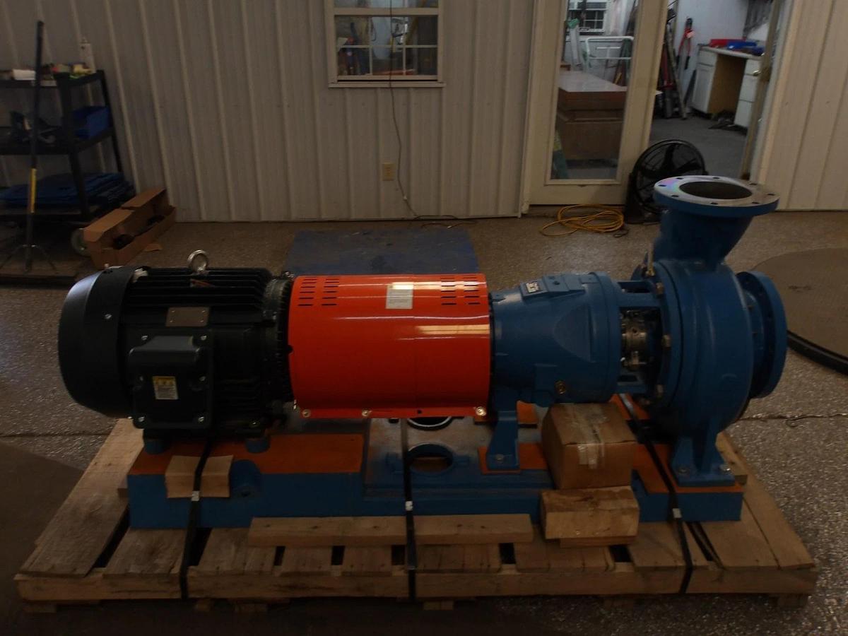 Used GOULDS (SUMMIT)3175M 8X10-14 STAINLESS PUMP W/ 50 HP MOTOR ON BASE, #420211G NEW