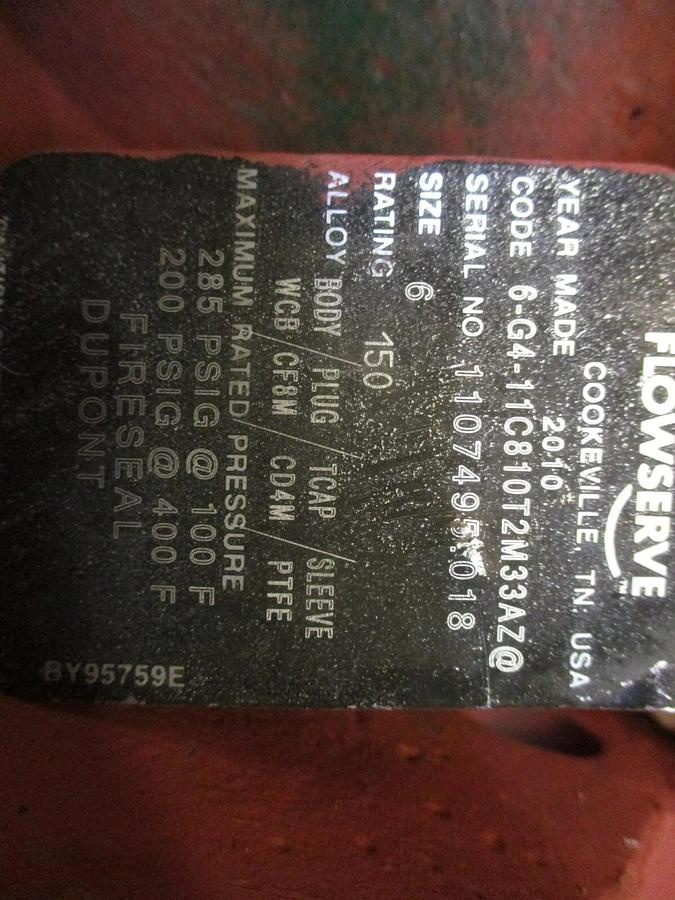 Used DURCO 6" STEEL PLUG VALVE, #625133J NEW