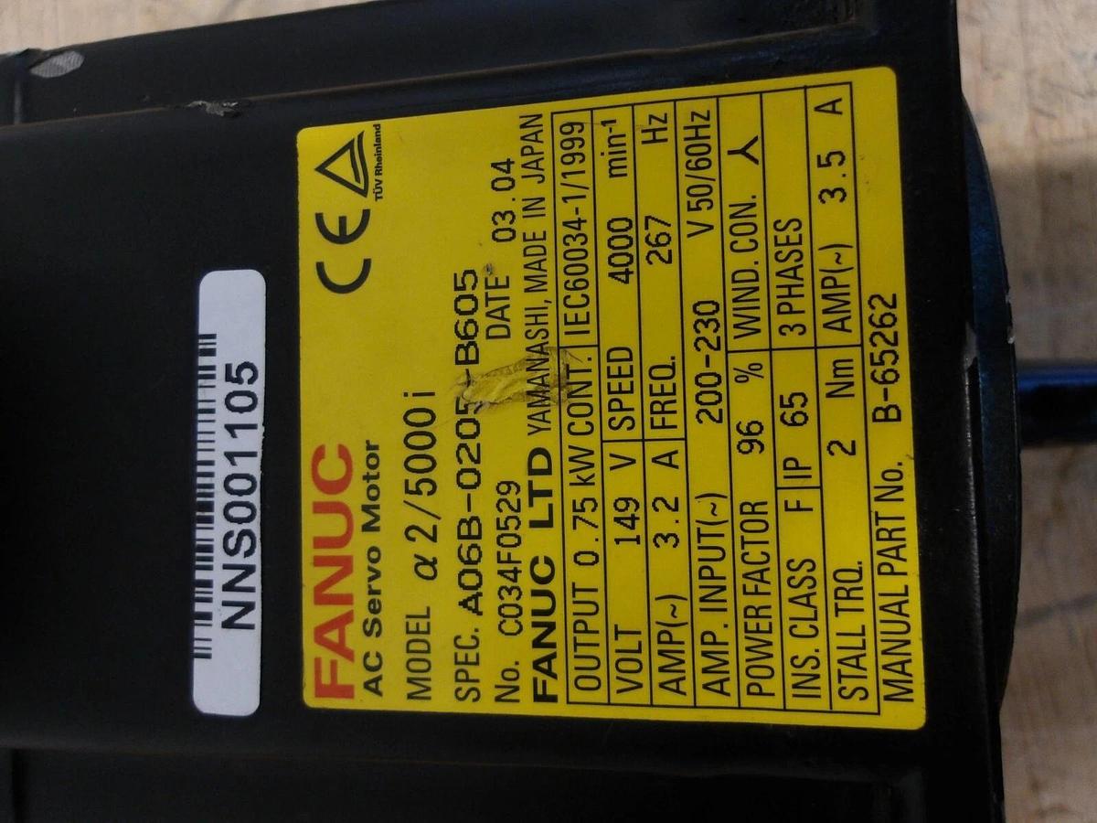 Used FANUC A06B-0205-B605 AC SERVO MOTOR, 4000 RPM, #56303G REMANUFACTURED
