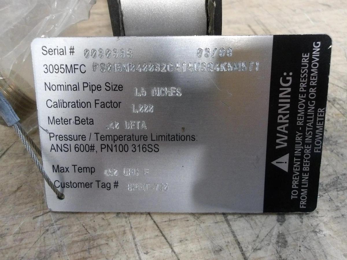 Used ROSEMOUNT 3095MFC ORIFICE FLOW METER 1-1/2", #828810G NEW