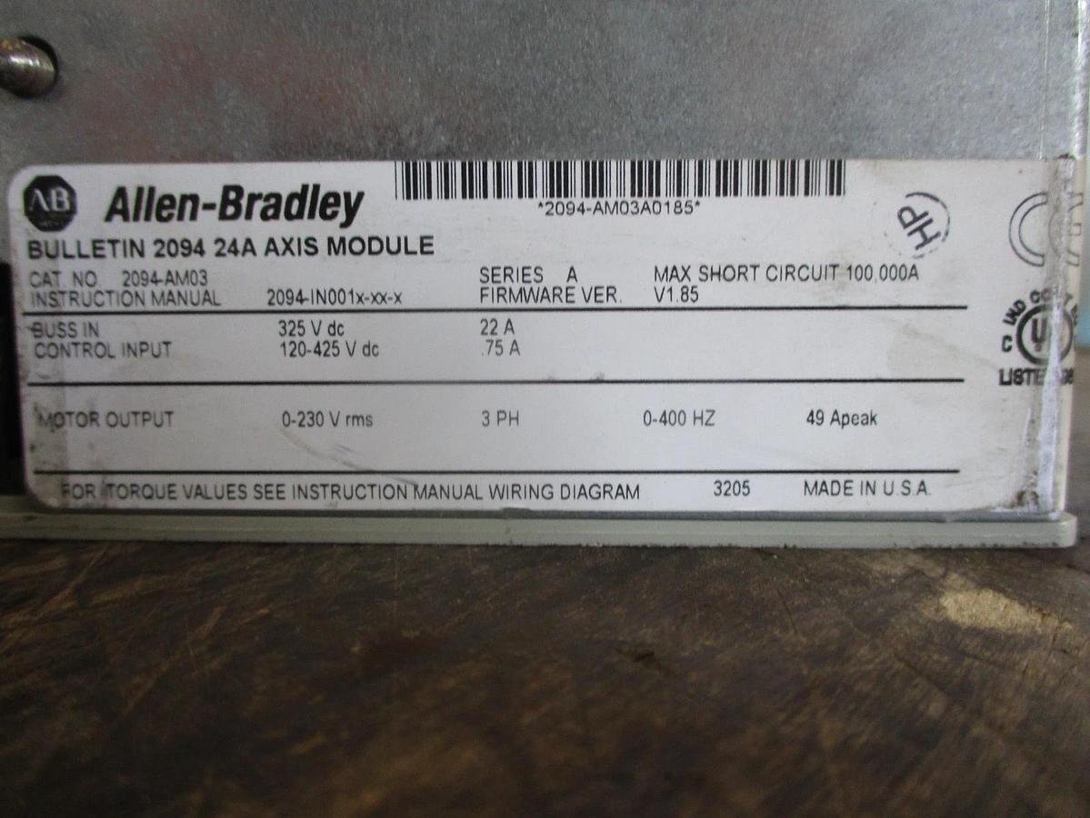 Used ALLEN BRADLEY KINETIX 6000 SERVO DRIVE 2094-AM03, #33829J USED