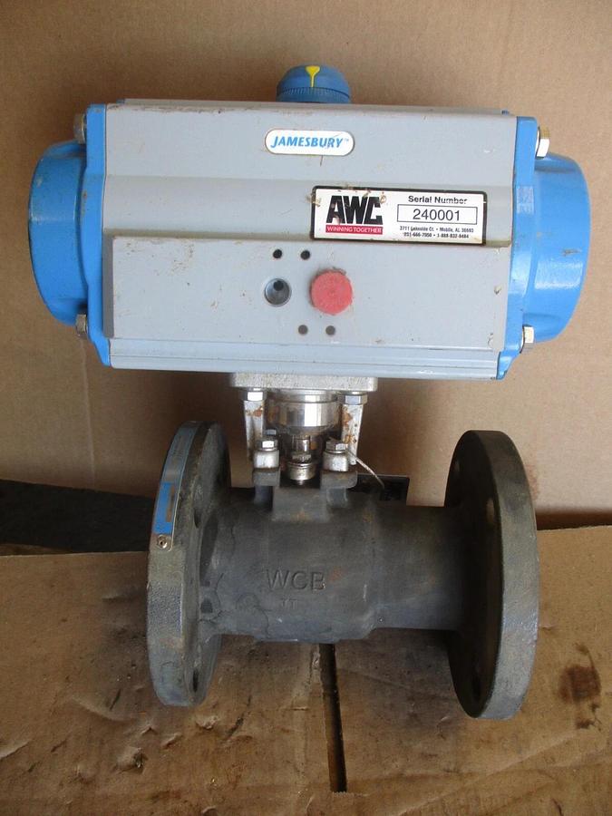 Used JAMESBURY 2" STEEL BALL VALVE W/ ACTUATOR, #67234J NEW (WEATHERED)