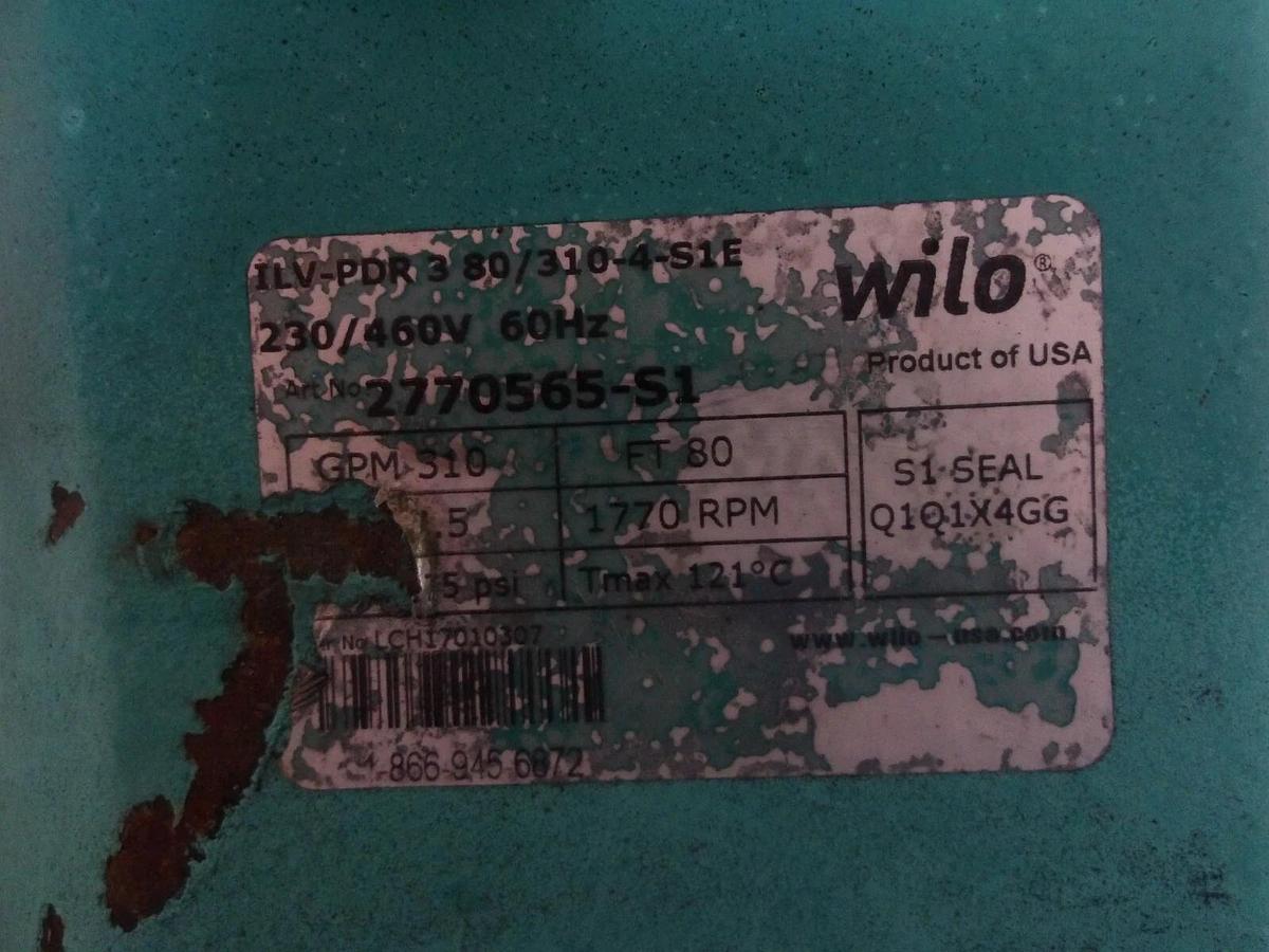 Used WILO 3" PUMP W/ 7.5 HP MOTOR, #1111045G NEW