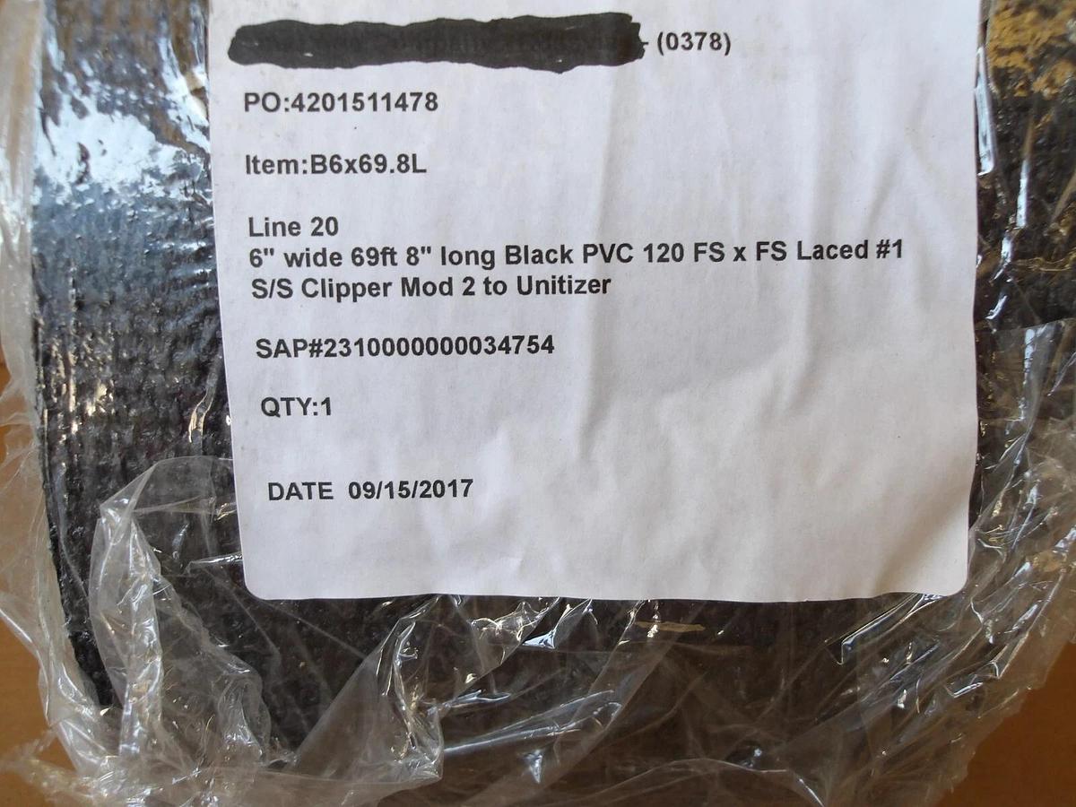 Used CONVEYOR BELT 6" WIDE X 69'8" LONG, #1071055G NEW