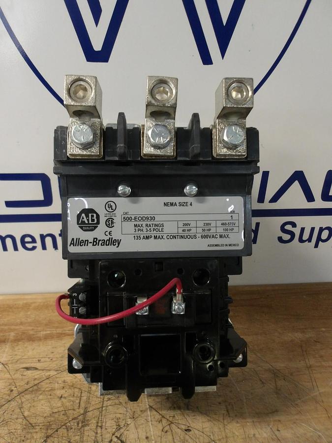 Used ALLEN BRADLEY 500-E0D930 SIZE 4 CONTACTOR 135 A, 600 V, #34750G NEW