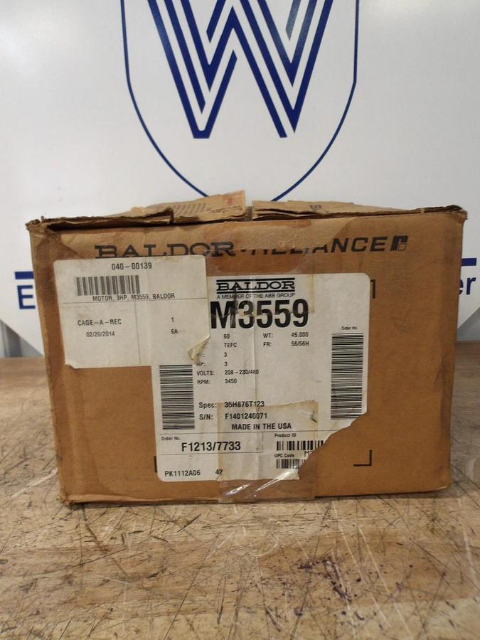 BALDOR RELIANCE 3 HP MOTOR, 3450 RPM, 56/56H FR, 208-230/460 V, #69221G NIB