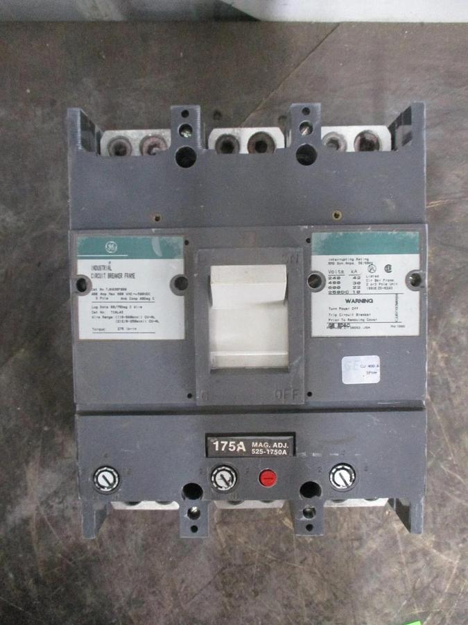 Used GE 175 AMP CIRCUIT BREAKER, 600 VAC / 500 VDC, #351042J USED