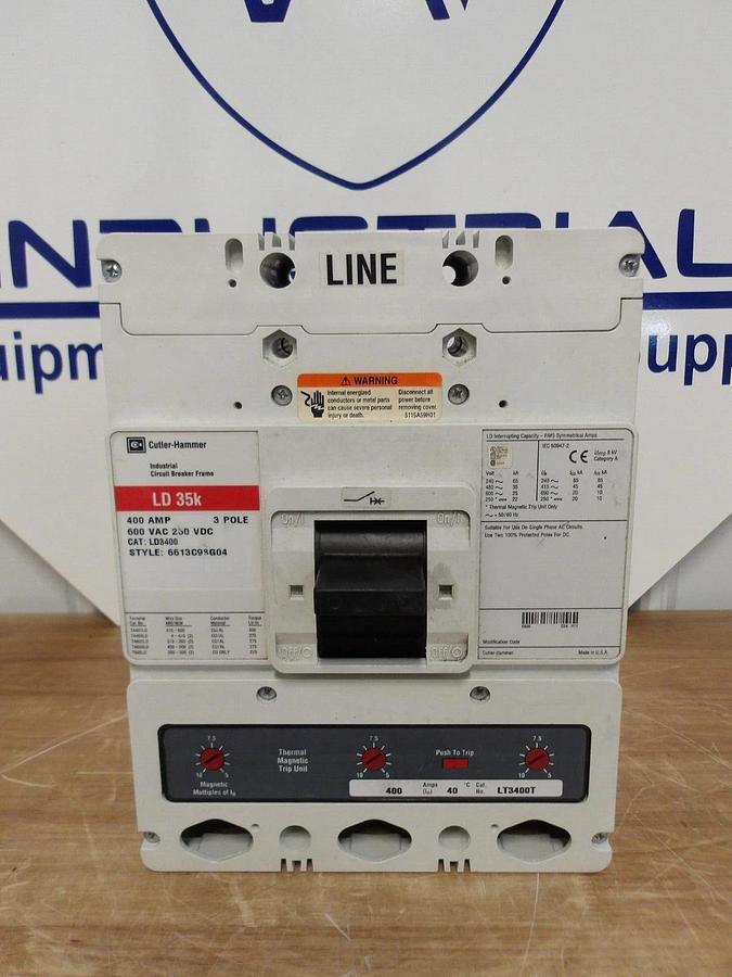 Used CUTLER HAMMER 400 AMP BREAKER LD35K, 600 VAC, #221948G NEW