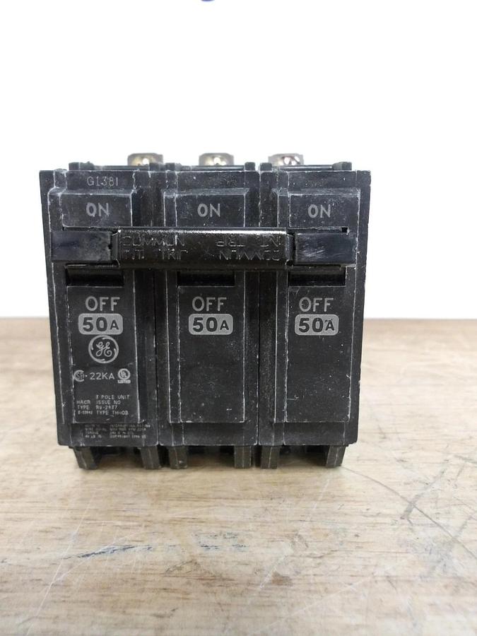 Used GE 50 AMP BREAKER THHQB32050, 240 V, 3 P, #561153G NEW