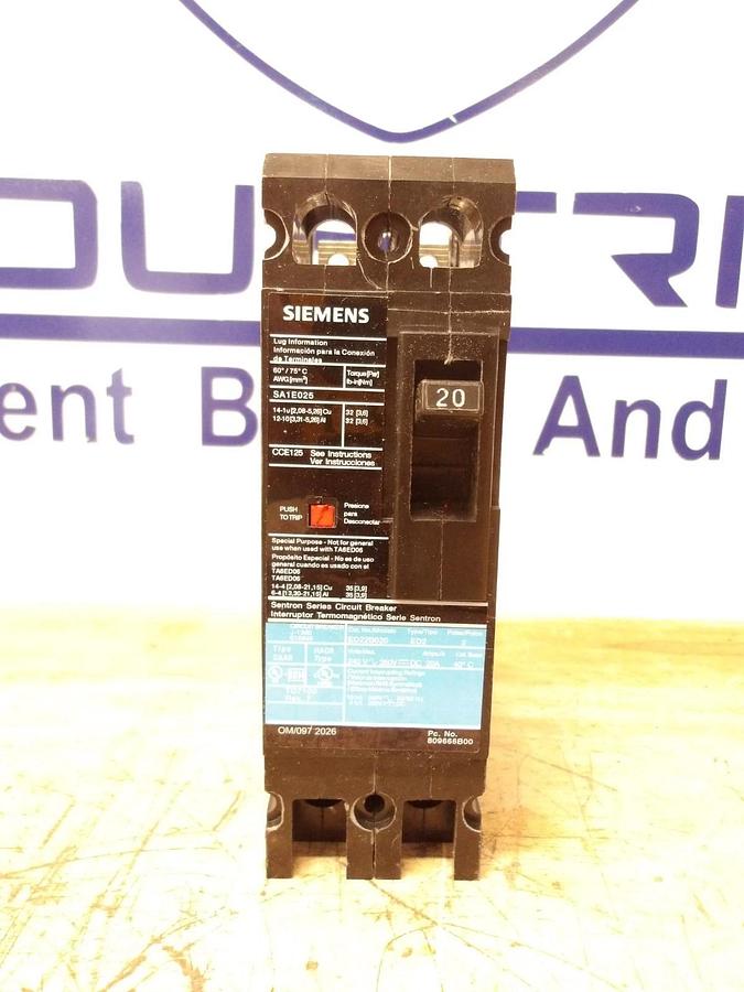 Used SIEMENS 20 AMP CIRCUIT BREAKER, 240-250 V, #512146G NEW