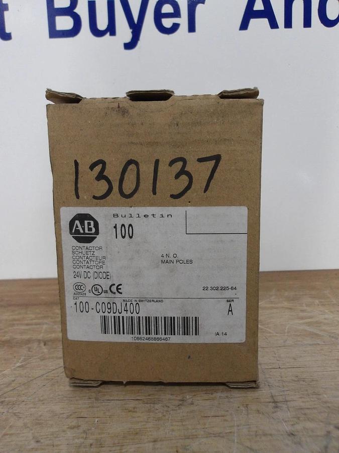 ALLEN BRADLEY 100-C09DJ400 CONTACTOR, SER A, 4 P, #57143G NIB