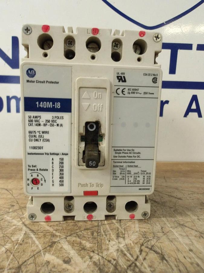 Used ALLEN BRADLEY 50 AMP BREAKER, 600VAC/250VDC, #629206G USED