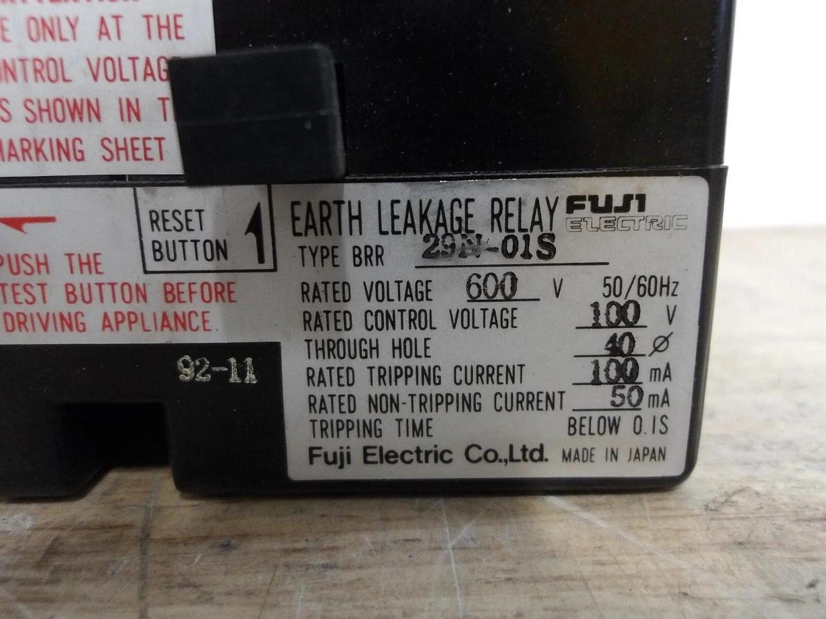 FUJI EARTH BRR29N-01S LEAKAGE RELAY, #521241G NIB