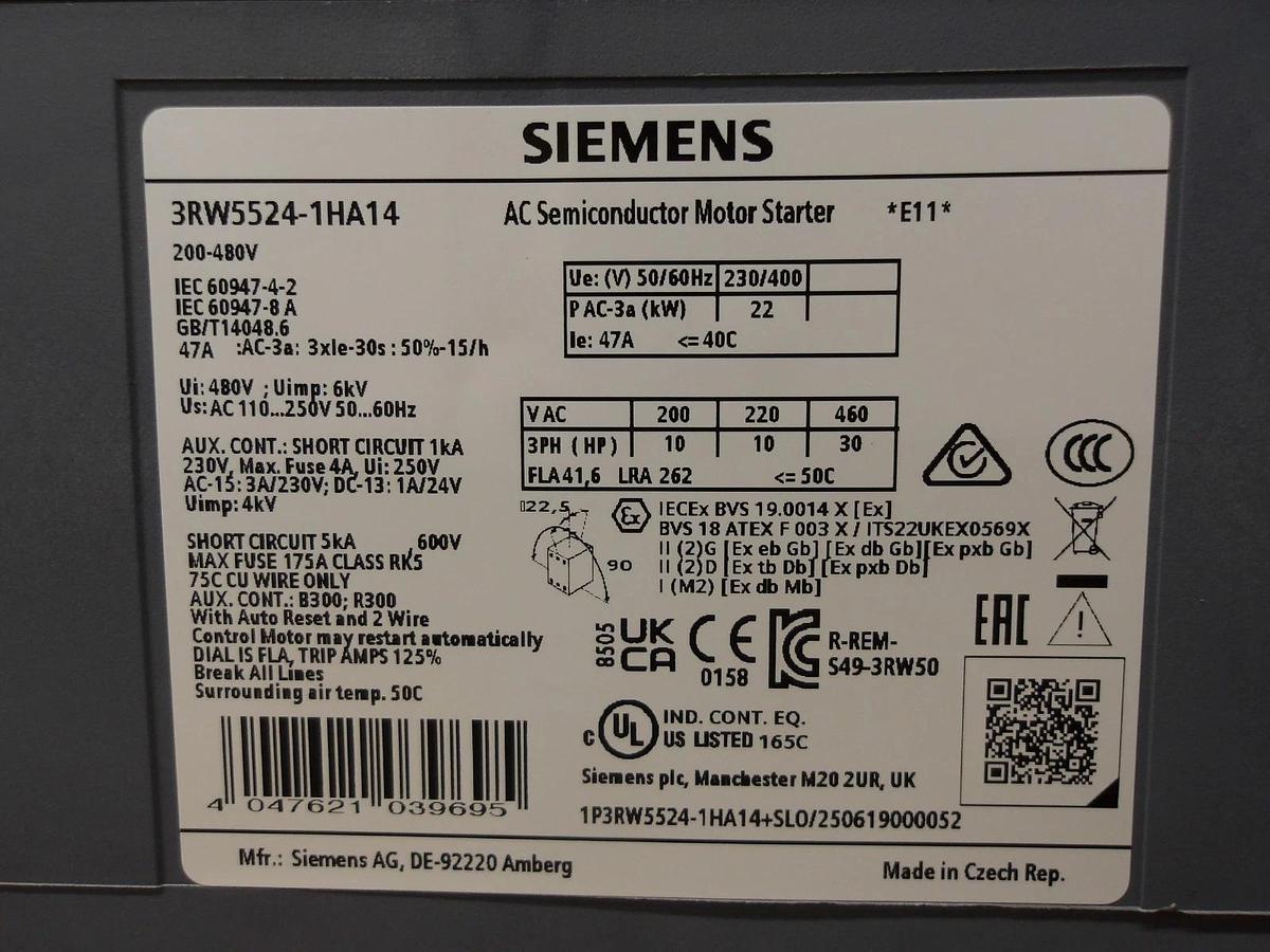 Used SIEMENS SIRIUS 3RW5524 SOFT START, #1211030G NEW