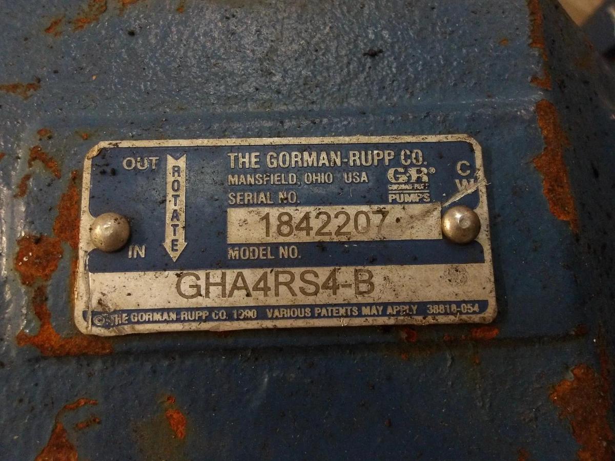 Used GORMAN RUPP 4" POSITIVE DISPLACEMENT PUMP GHA4RS4-B, #86950G USED