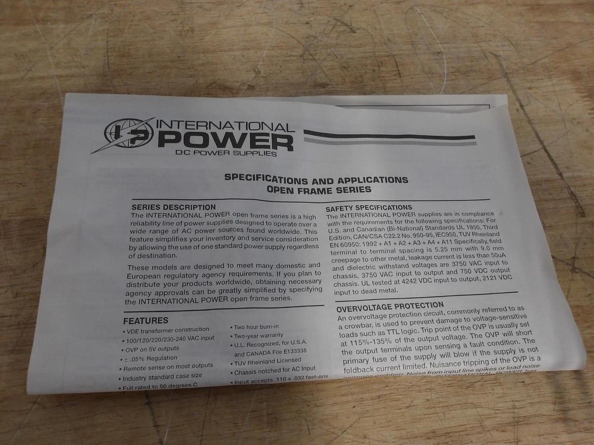 INTERNATIONAL POWER 1HD24-4.8 DC POWER SUPPLY, #4221108G NIB