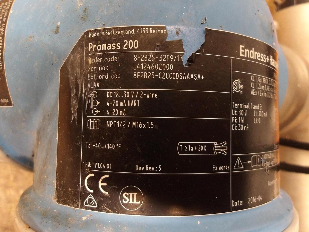 Used ENDRESS HAUSER PROMASS 1" MASS FLOW TUBE