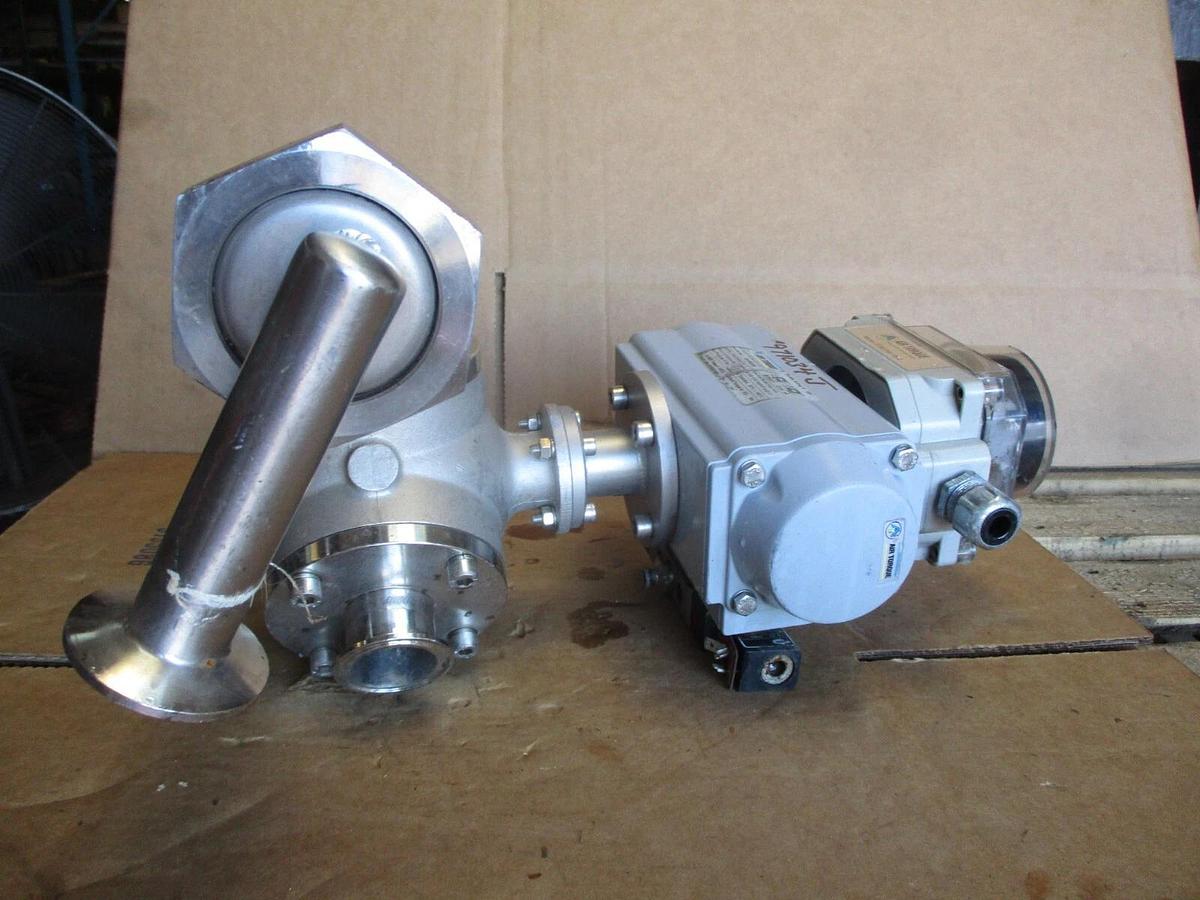 Used HYGIENIC PIGGABLE 3-WAY STAINLESS 1-1/2" DIVERTER VALVE W/ ACTUATOR, #971034J