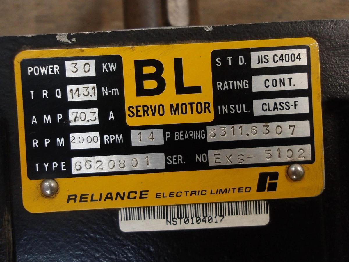 Used RELIANCE 6620802 BL SERVO MOTOR, 2000 RPM, 30 KW, #715307G USED