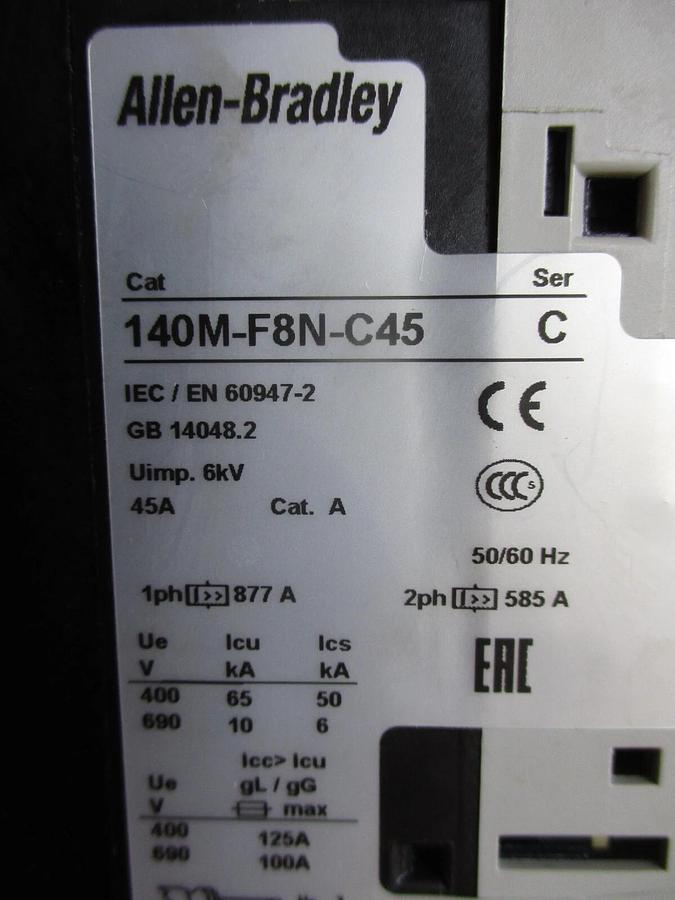 Used ALLEN BRADLEY 140M-F8N-C45 MOTOR PROTECTION CIRCUIT BREAKER, #44245J USED