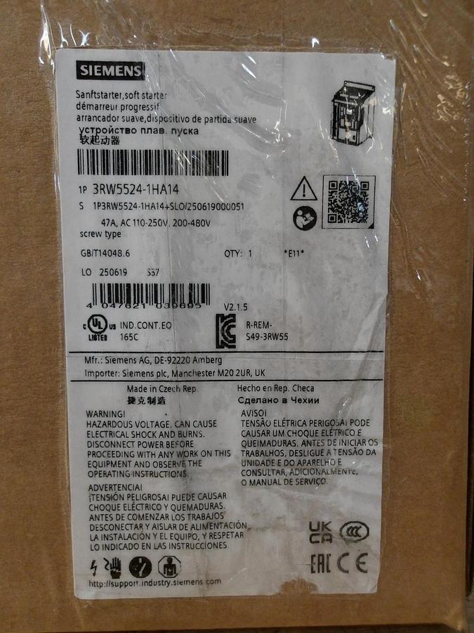 Used SIEMENS SIRIUS 3RW55 SOFT START, 10-30 HP, #1126300G NEW