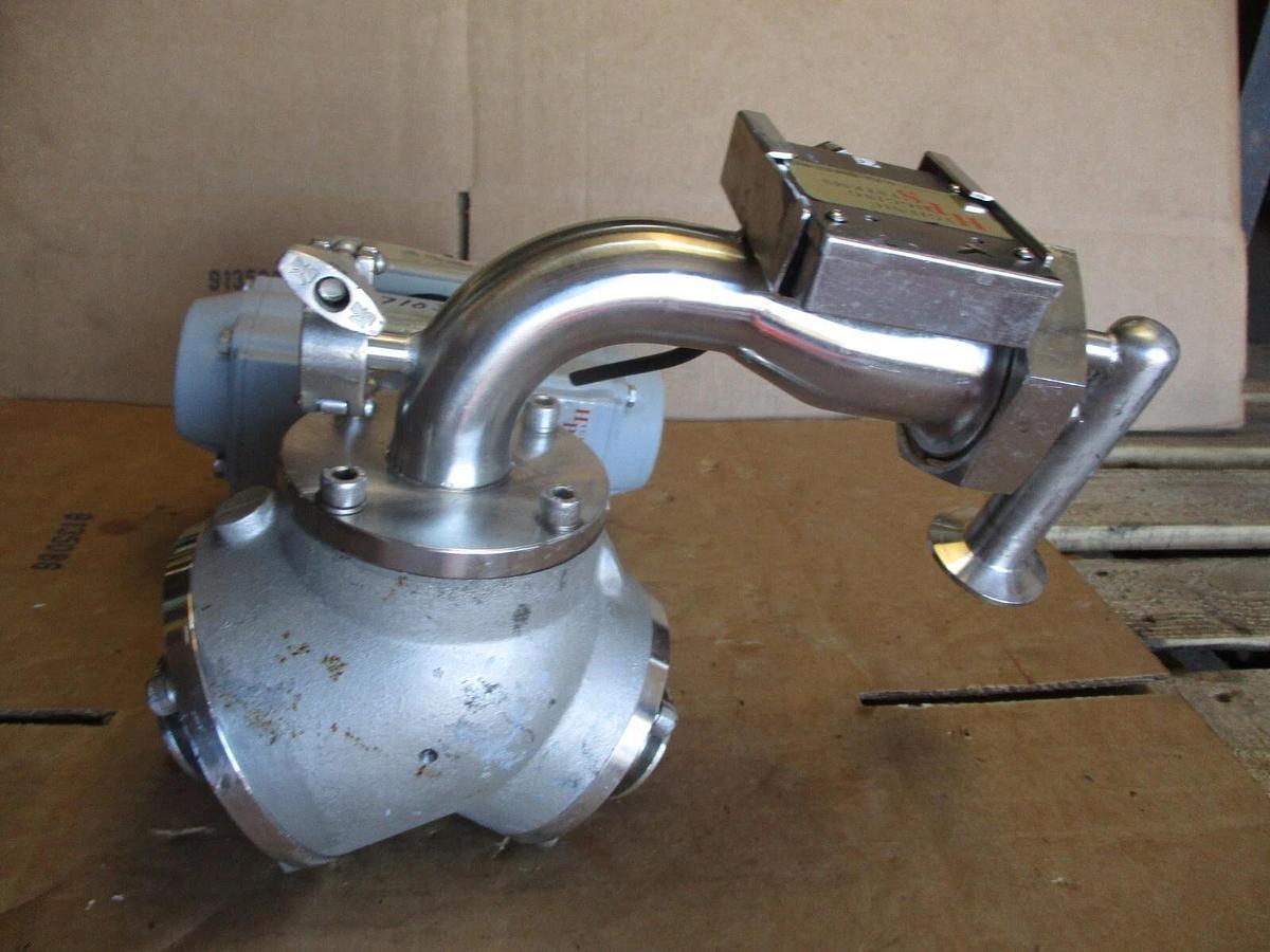 Used HYGIENIC PIGGABLE 3-WAY STAINLESS 1-1/2" DIVERTER VALVE W/ ACTUATOR, #971037J