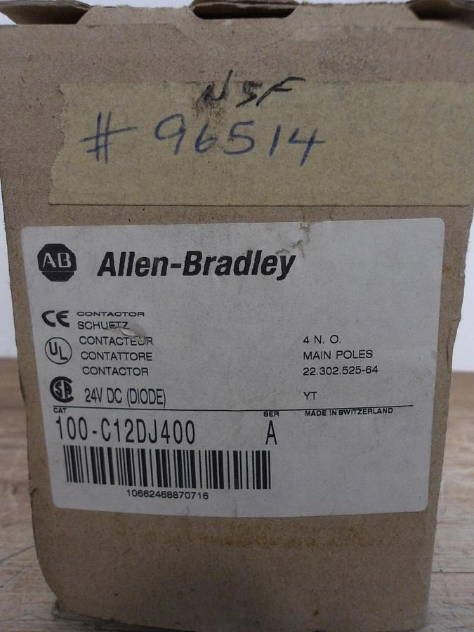 ALLEN BRADLEY 100-C12DJ400 CONTACTOR, 4 POLE, #57151G NIB