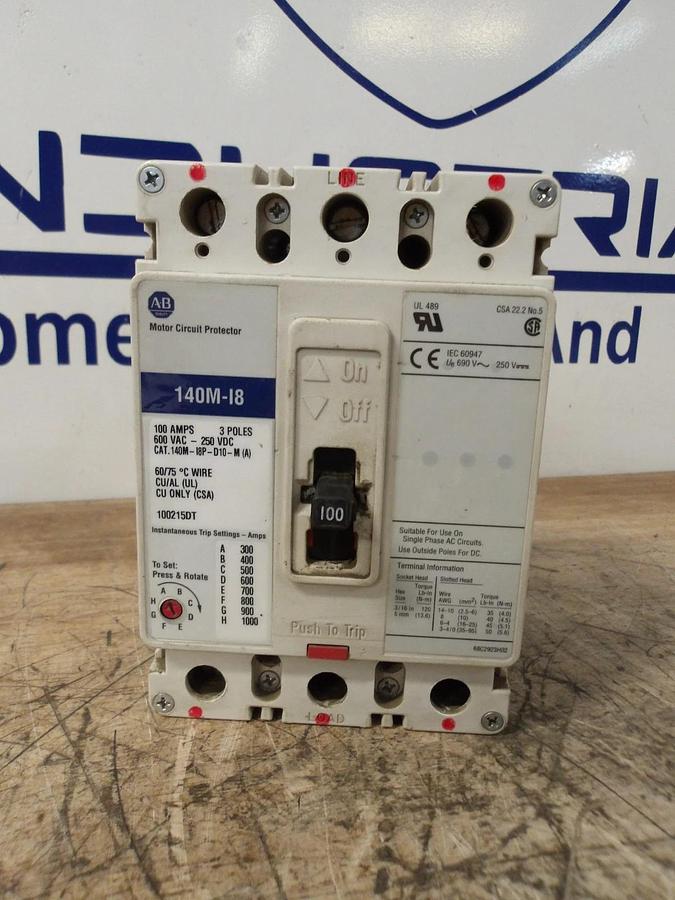 Used ALLEN BRADLEY 100 AMP BREAKER 600VAC/250VDC, #629257G USED