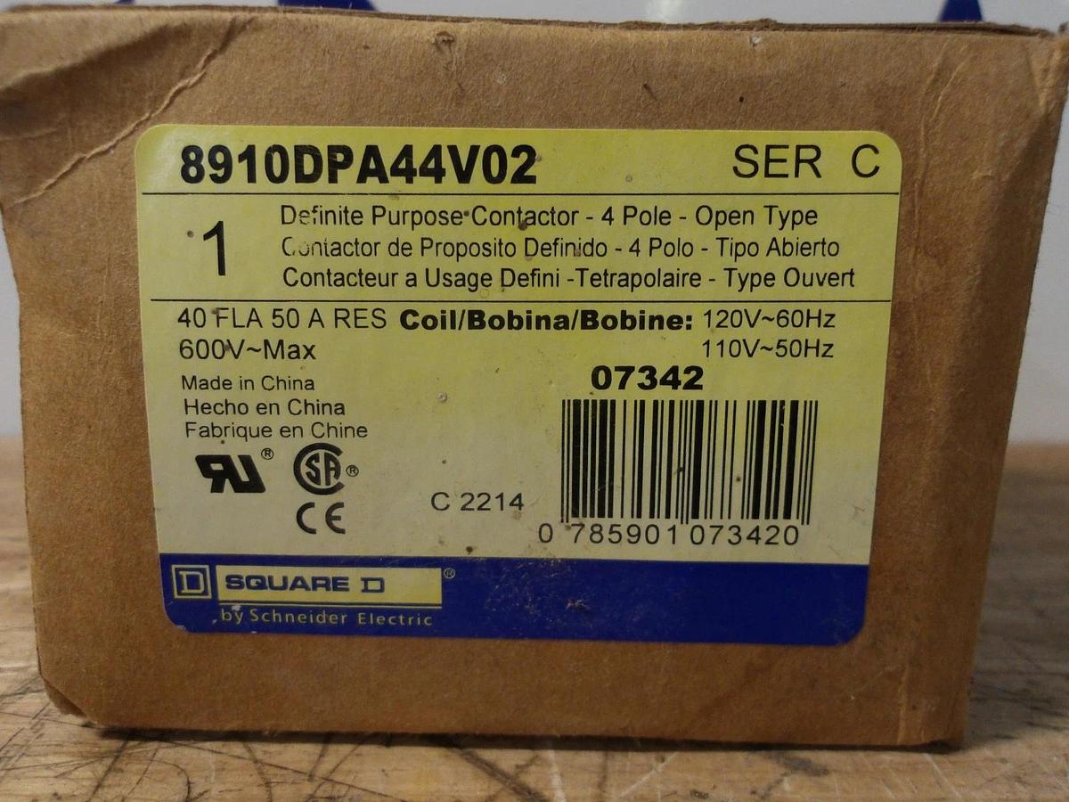 SQUARE D 8910DPA44V02 DEFINITE PURPOSE CONTACTOR, #361021G NIB
