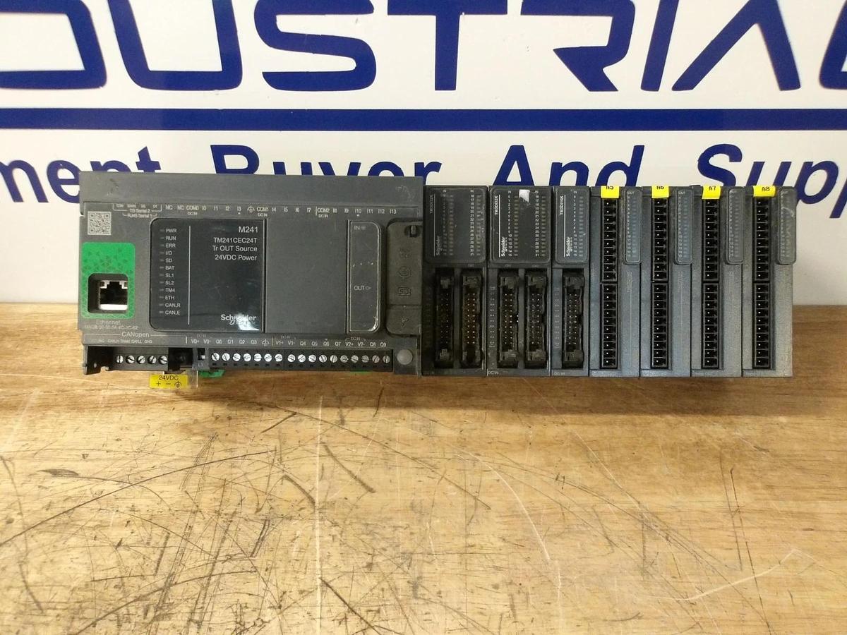 Used SCHNEIDER MODICON TM241CEC24T LOGIC CONTROLLER & 7 CARDS, #331231G USED