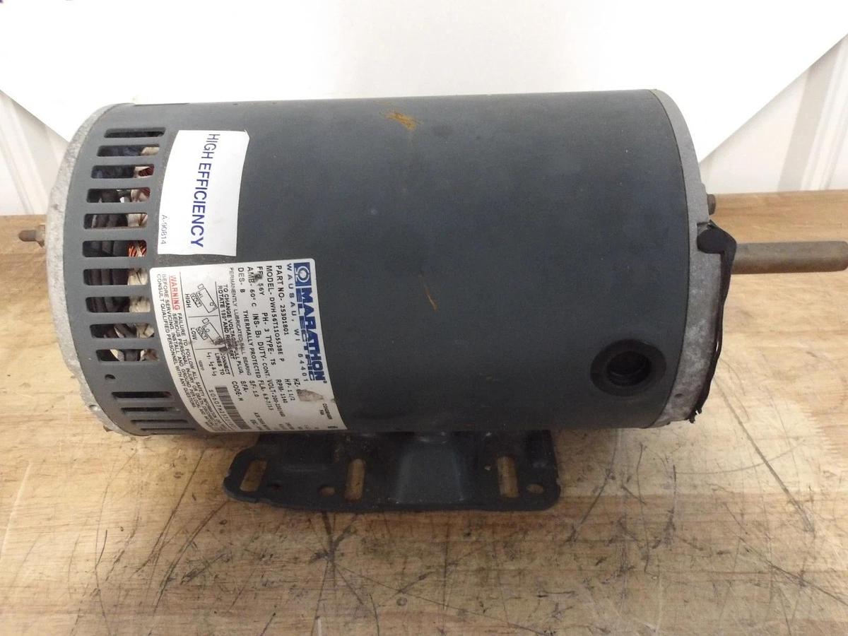 Used MARATHON 1-1/2 HP CONDENSER FAN MOTOR, FR 56Y, 1140 RPM, #871003G NEW