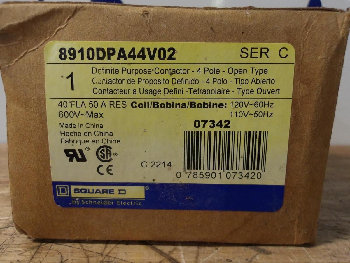 SQUARE D 8910DPA44V02 DEFINITE PURPOSE CONTACTOR, #361021G NIB