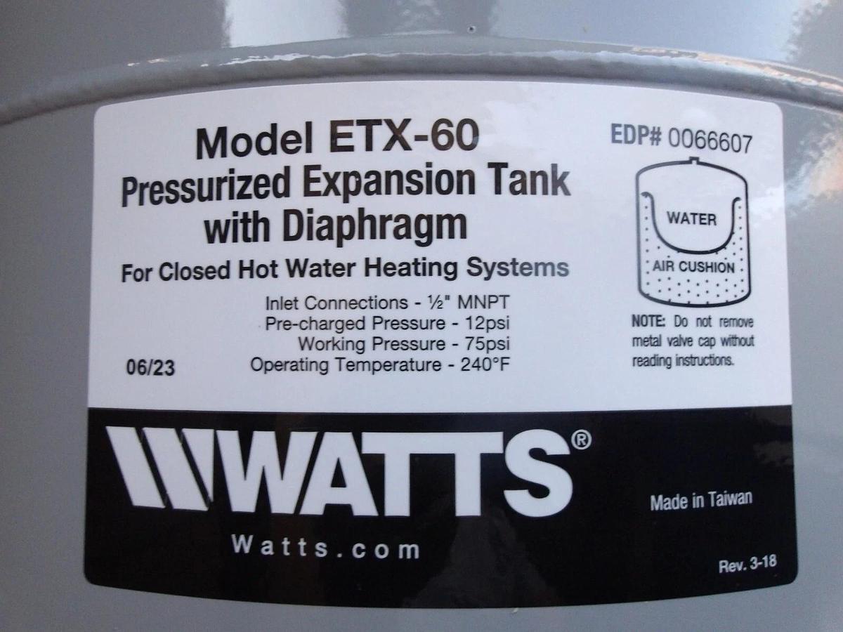 Used WATTS ETX-60 HOT WATER EXPANSION TANK 12 GAL, #8201015G NIB