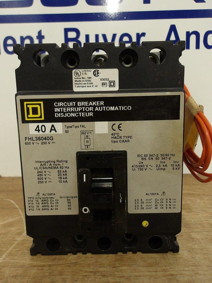 SQUARE D FHL36040G 40 AMP BREAKER, #2261009G NIB