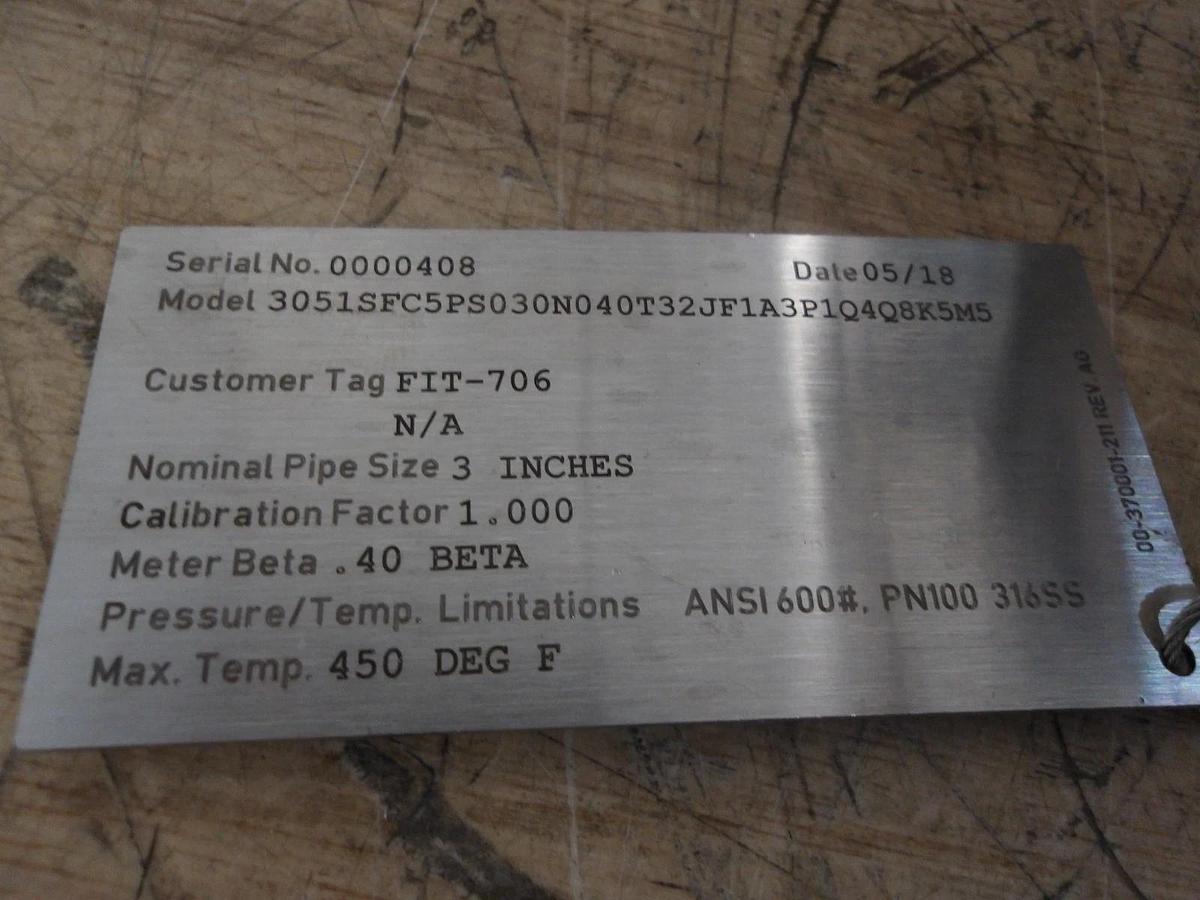 ROSEMOUNT 3051 FLOW METER 3" S/S, #92220G NIB