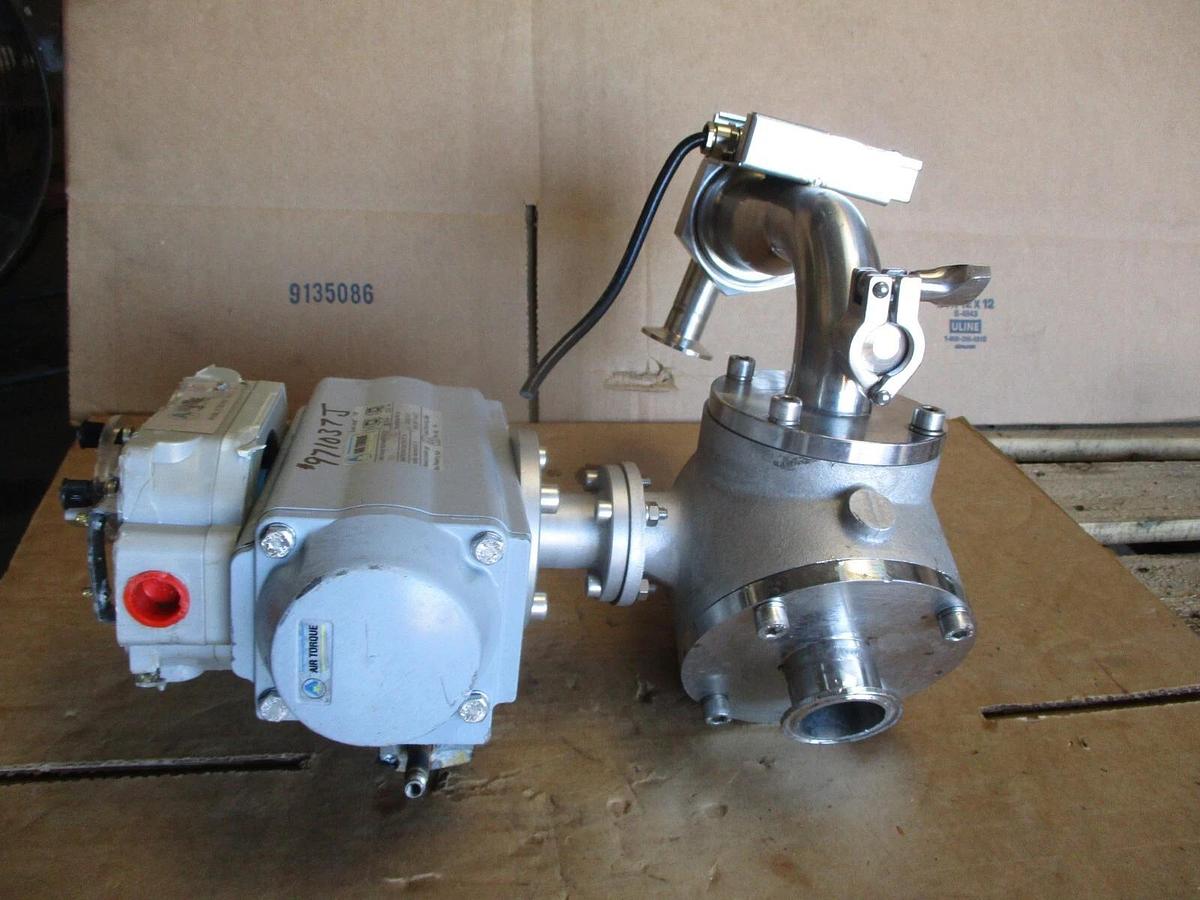 Used HYGIENIC PIGGABLE 3-WAY STAINLESS 1-1/2" DIVERTER VALVE W/ ACTUATOR, #971037J