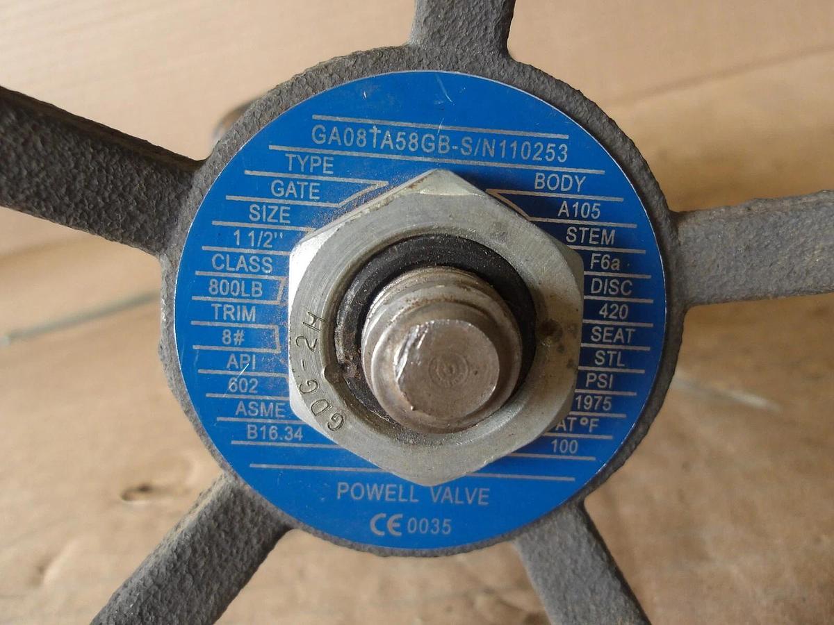 Used POWELL 1-1/2" STEEL GATE VALVE, #722143G NEW