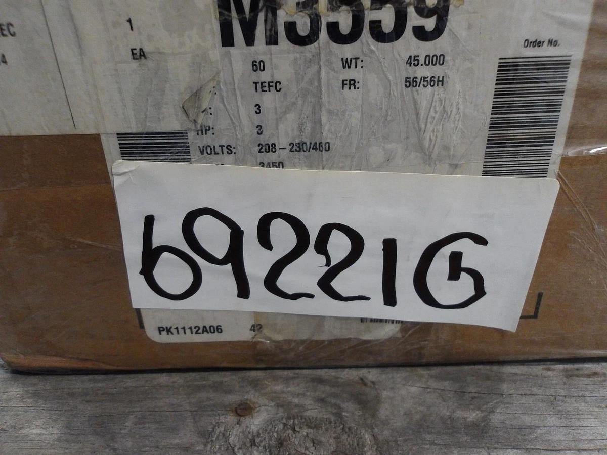 BALDOR RELIANCE 3 HP MOTOR, 3450 RPM, 56/56H FR, 208-230/460 V, #69221G NIB
