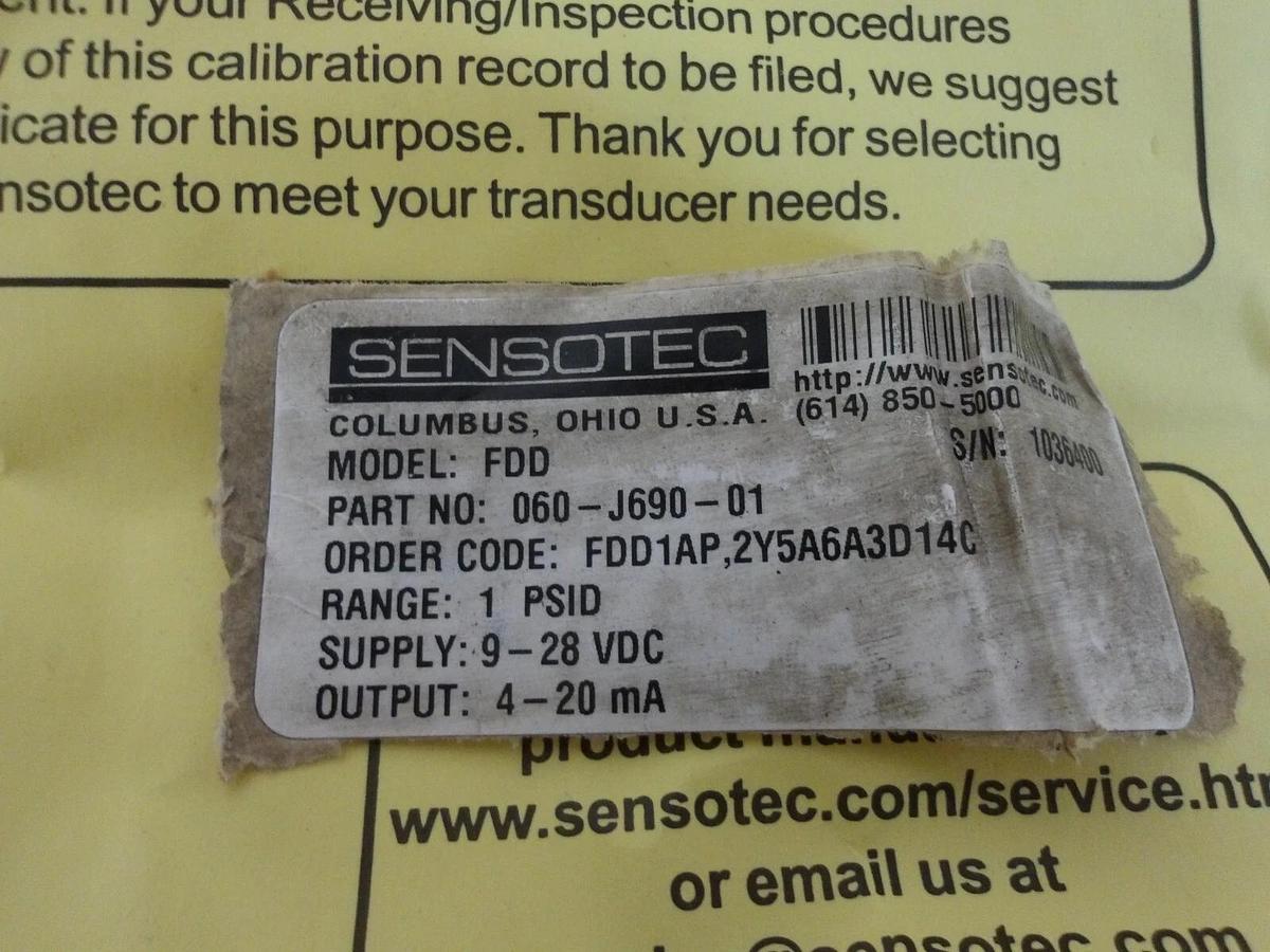 Used HONEYWELL FDD1AP 2Y5A6A3D14C SENSOTEC SENSOR, #320948G NEW