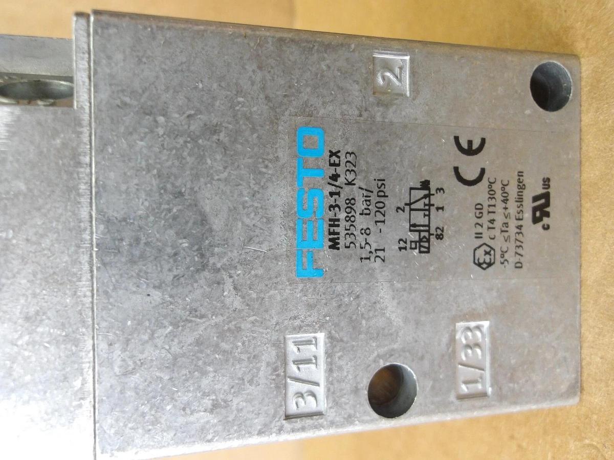 Used FESTO MFH-3-1/4EX PNEUMATIC SOLENOID VALVE, #9131121G NEW