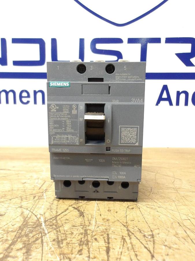SIEMENS 100 AMP BREAKER 3VA4110-4ED34-0AA0, #123927G NIB