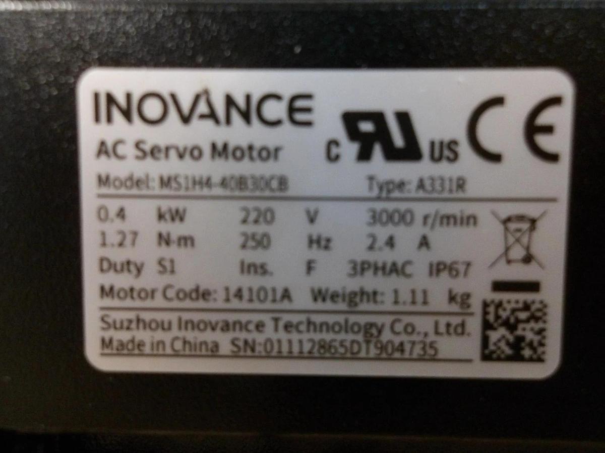 INOVANCE MS1H4-40B30CB AC SERVO MOTOR A331R, 3000 RPM, 220 V, #33953G NIB