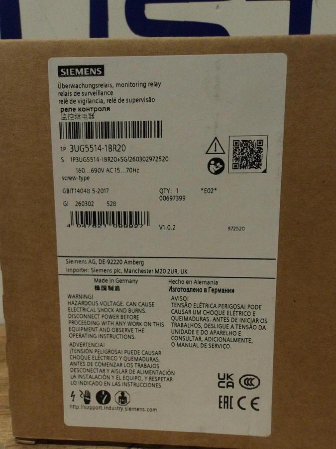 SIEMENS 3UG5514-1BR20 NETWORK MONITORING RELAY, #713906G NIB